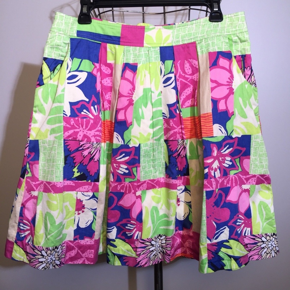 LILLY PULITZER Tiki Print Skirt 'Thatch Patch' Pleated w/ Pockets